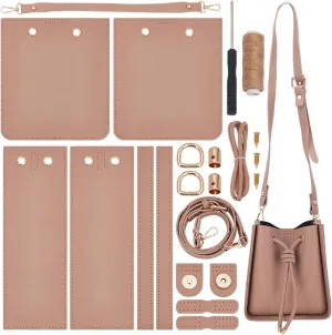 WADORN DIY Imitation Leather Bucket Bag Sewing Kit, Women Tote Bag Making Set Imitation Leather Crossbody Shoulder Bag Making Material Accessories for DIY Handmade Bag Craft, 8.6x7.8x3.9 Inch, Camel