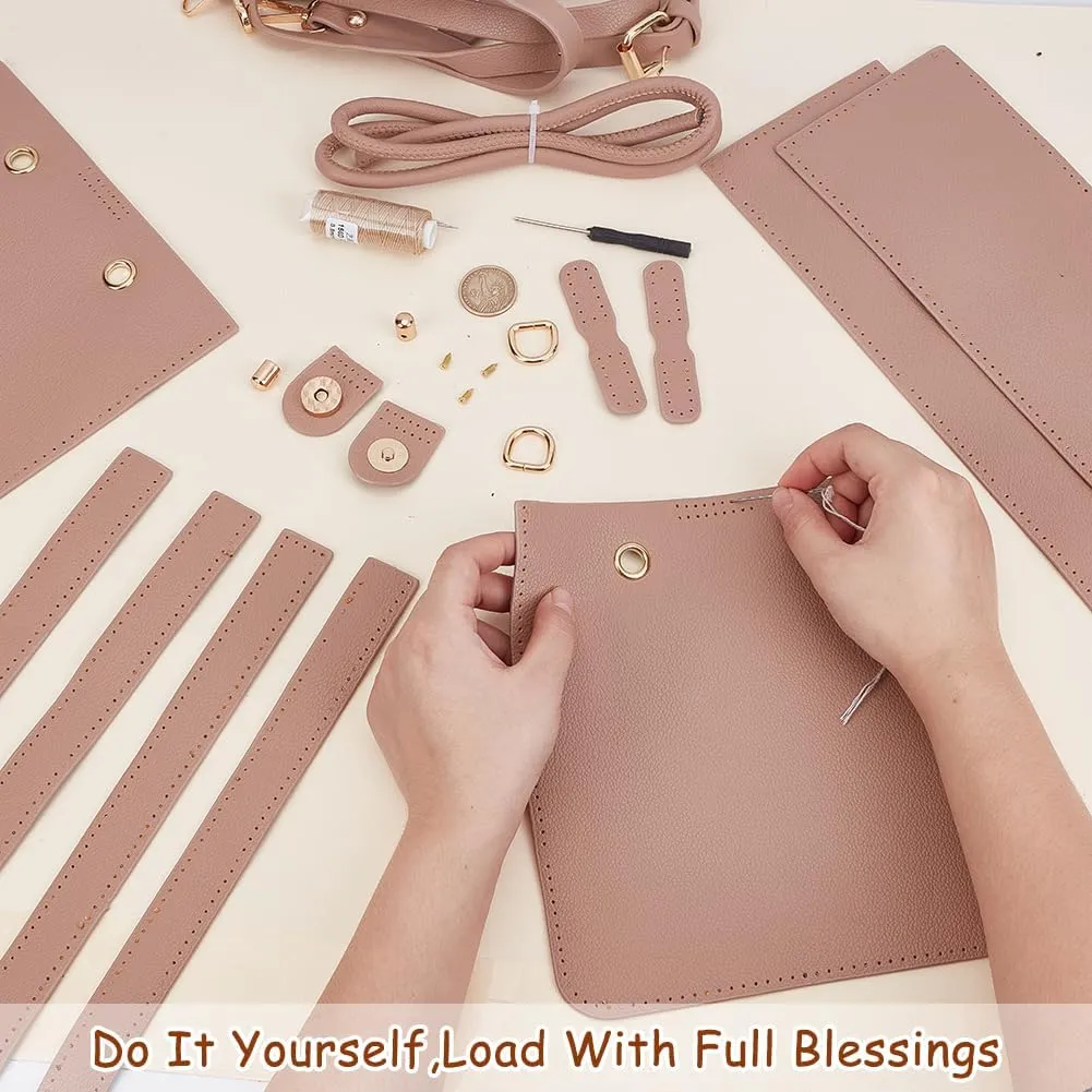 WADORN DIY Imitation Leather Bucket Bag Sewing Kit, Women Tote Bag Making Set Imitation Leather Crossbody Shoulder Bag Making Material Accessories for DIY Handmade Bag Craft, 8.6x7.8x3.9 Inch, Camel