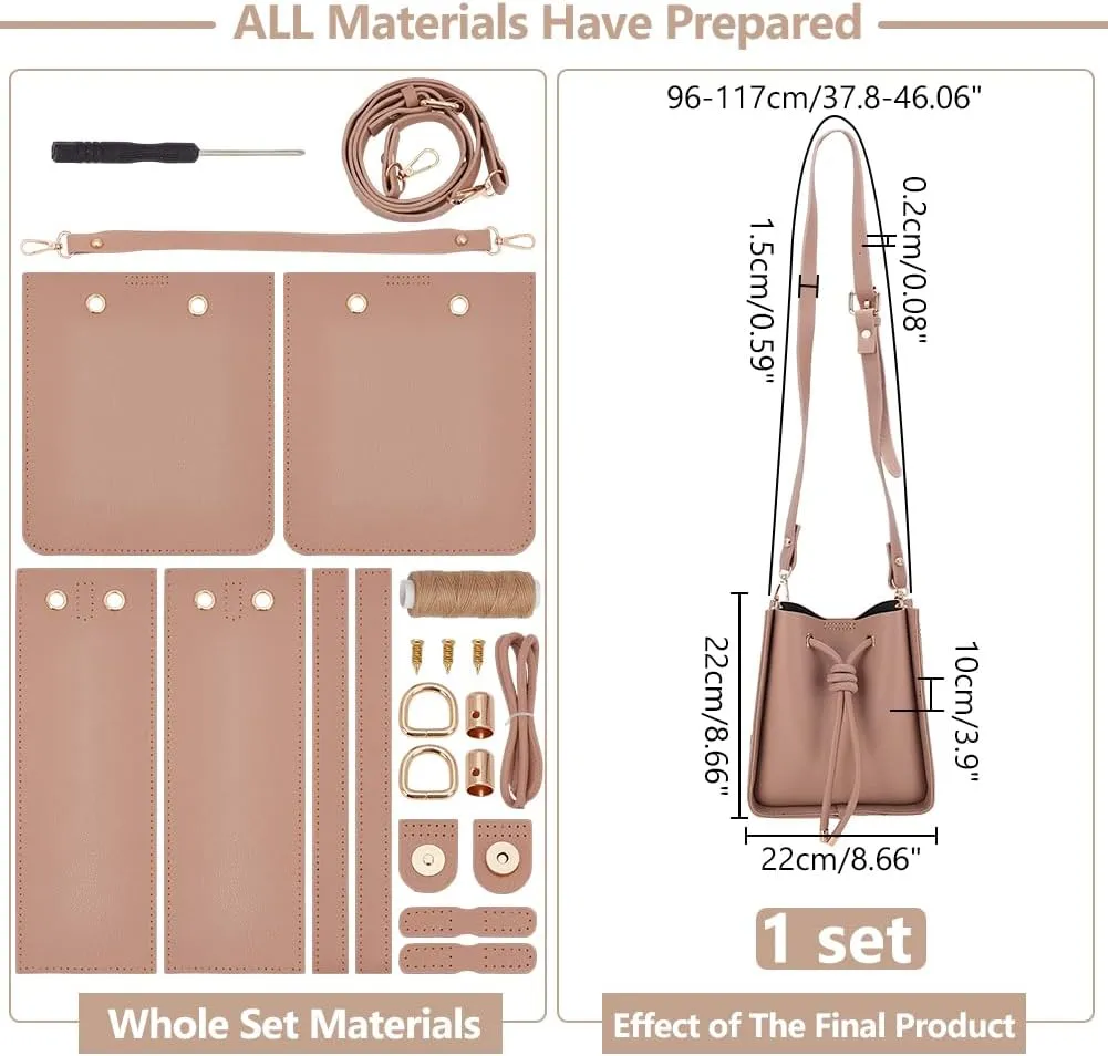 WADORN DIY Imitation Leather Bucket Bag Sewing Kit, Women Tote Bag Making Set Imitation Leather Crossbody Shoulder Bag Making Material Accessories for DIY Handmade Bag Craft, 8.6x7.8x3.9 Inch, Camel