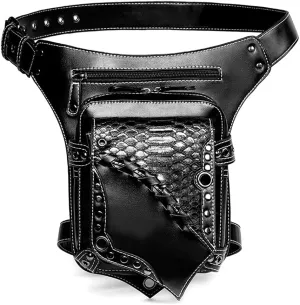 Waist bag,Women Girls Gothic Waist Bag PU Leather Steampunk Side Bag Travel Purse Black Crossbody PU Leather Bag Purse