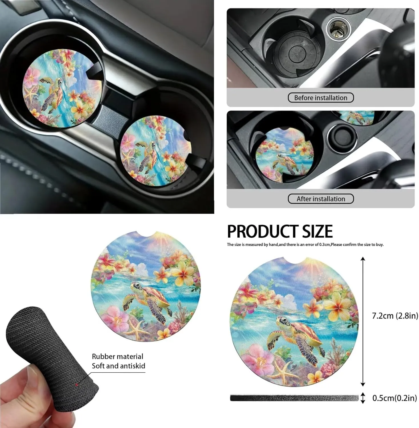 Wanyint Sea Turtle Plumeria Starfish Car Seat Cover Protector Set 15 PCS, with Steering Wheel Cover Seat Belt Pad Garbage Bag Air Vent Bag Rearview Mirror Cover Coasters Key Chain Fit Most Vehicles
