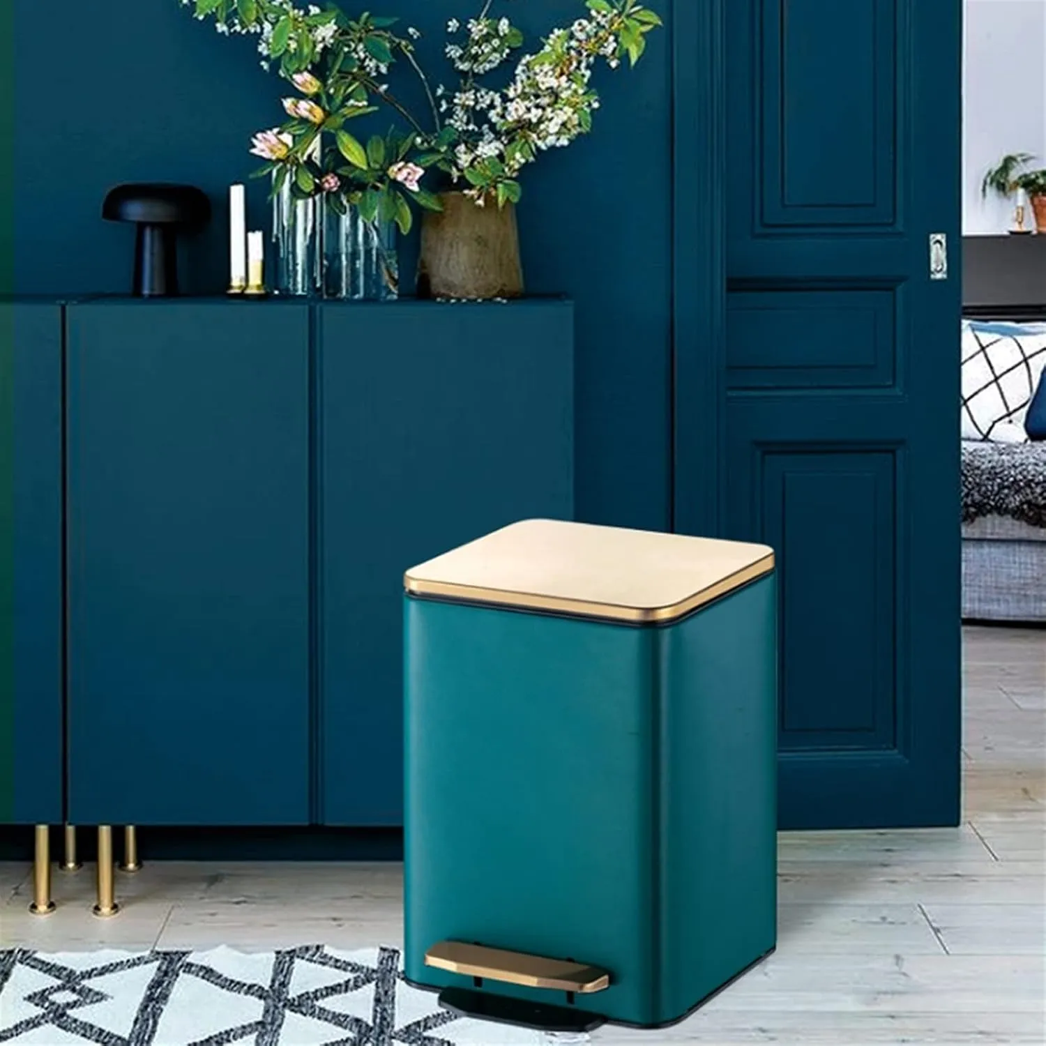 Waste Bin Basket Garbage Basket Junk Container Basket for Bath Trash Can (Color : Green Size : 15L/3.9 gallons) (Green 12L/3.1 gallons)
