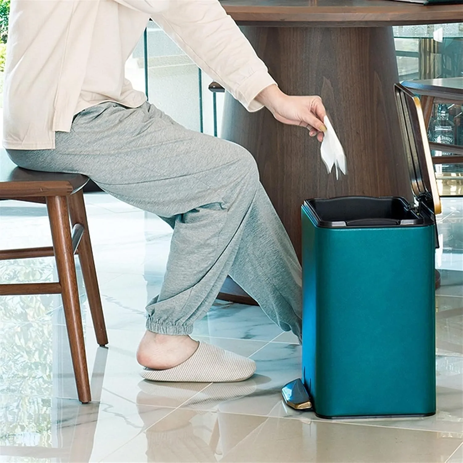 Waste Bin Basket Garbage Basket Junk Container Basket for Bath Trash Can (Color : Green Size : 15L/3.9 gallons) (Green 12L/3.1 gallons)