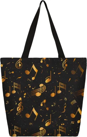 Watercolor Music Drum Feather Large Opening Canvas Tote Bag with Interior Pocket Woman Gifts