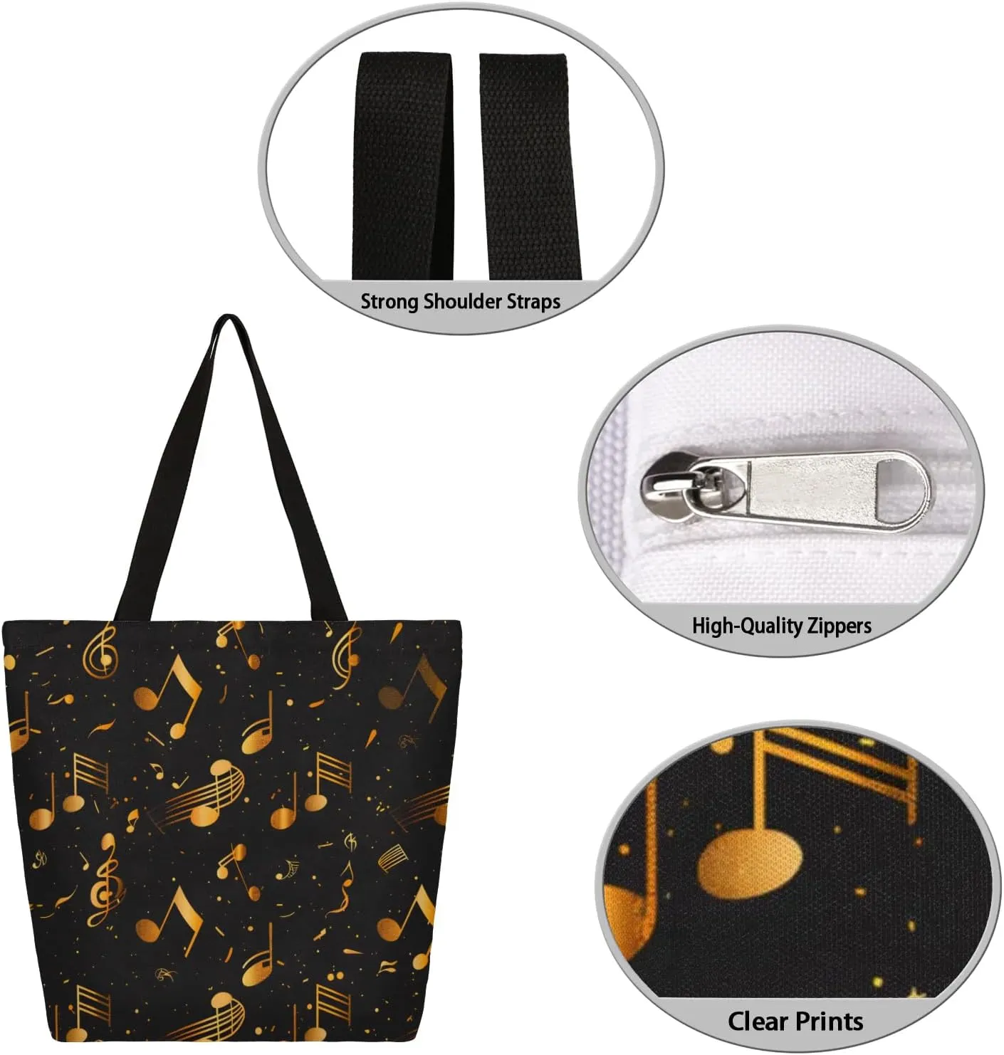 Watercolor Music Drum Feather Large Opening Canvas Tote Bag with Interior Pocket Woman Gifts