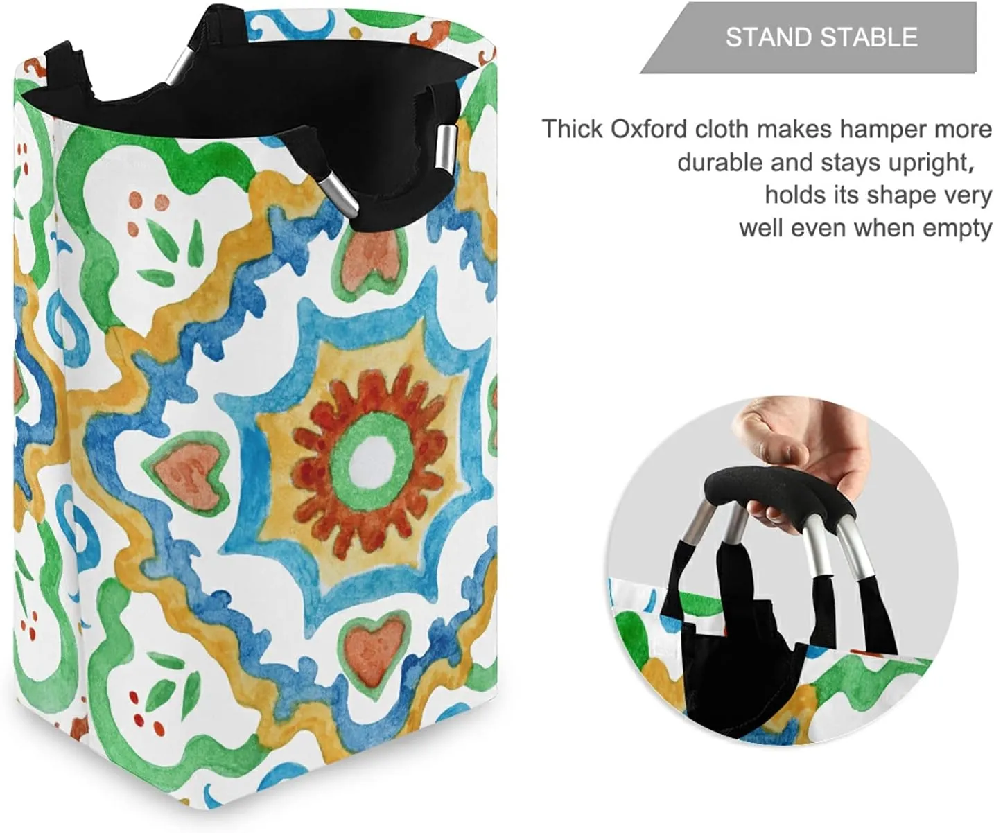 Watercolor Painted Mosaic Ceramic Tiles Lemon Fruits and Leaves Laundry Hamper Basket Bucket, Foldable Dirty Clothes Bag, Waterproof Fabric Washing Bin, Toy Storage with Handles for Bathroom