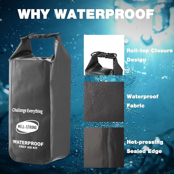 Waterproof First Aid Kit Roll Top Boat Emergency Kit with Waterproof Contents for Fishing Kayaking Boating Swimming Camping Rafting Beach Dark Grey