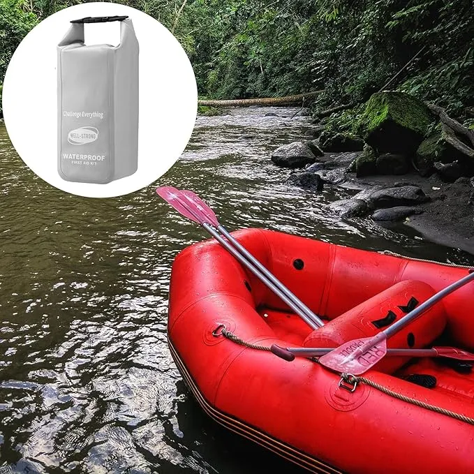 Waterproof First Aid Kit Roll Top Boat Emergency Kit with Waterproof Contents for Fishing Kayaking Boating Swimming Camping Rafting Beach Light Grey