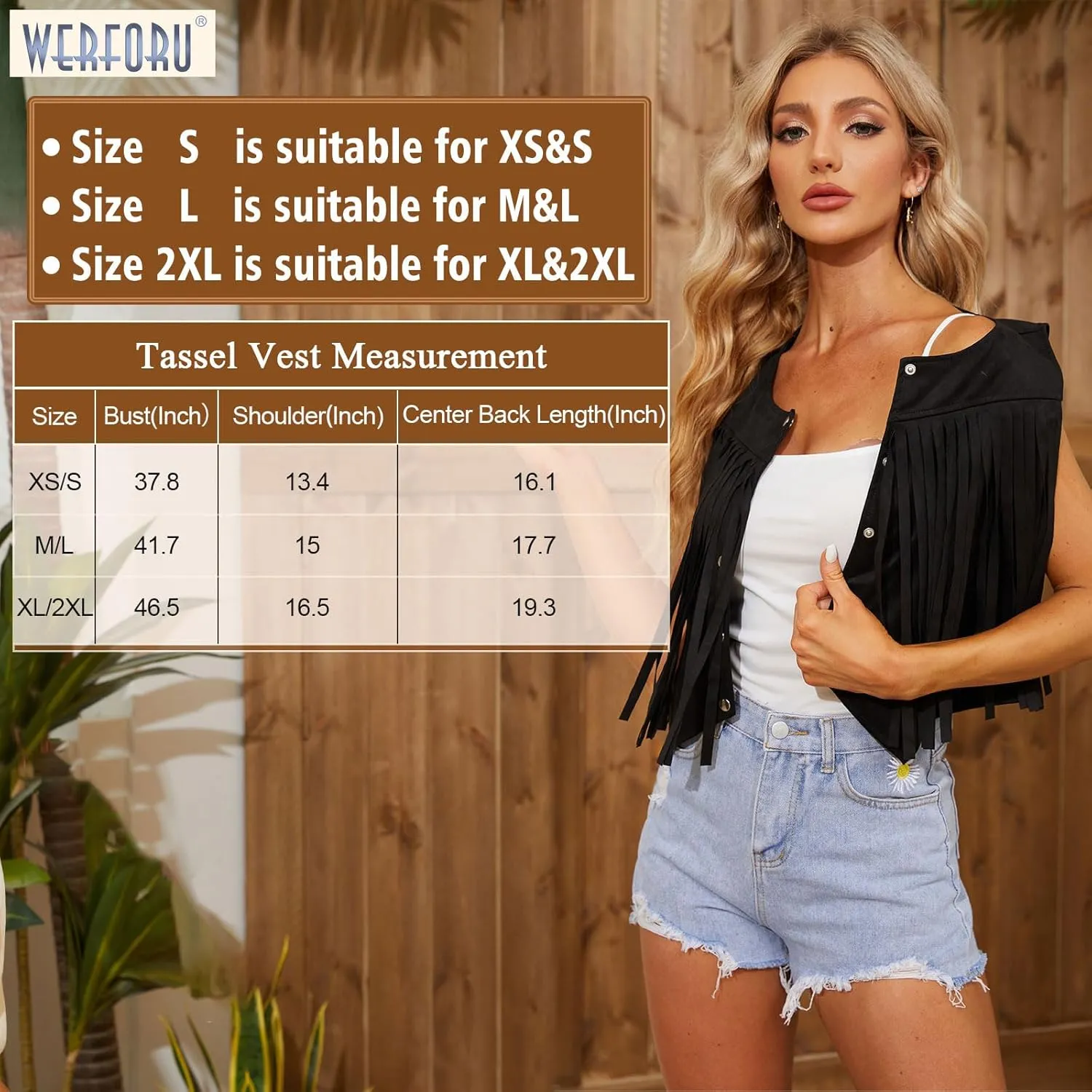 WERFORU Fringe Vest Women Faux Suede Open-Front Vintage Tassel Vest Coat Sleeveless 70s Hippie Boho Western Jacket