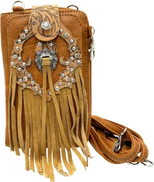 Western Concho Fringe Lace Two Toned Women's Crossbody Phone Wallet