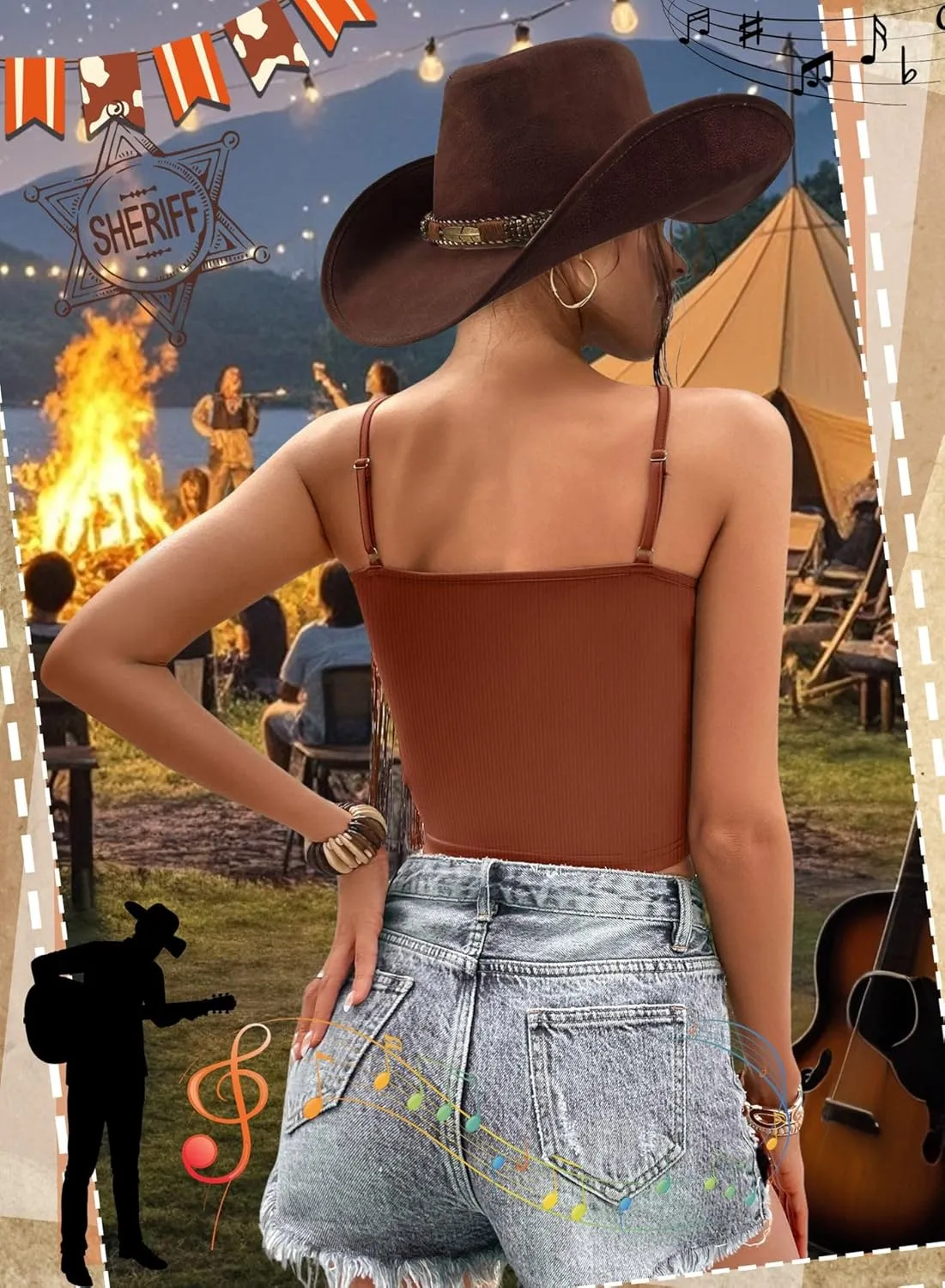 Western Cowgirl Fringe Top for Women - Country Concert Outfits Festival Tassel Hem Boho Rodeo Dress Rave Tank Shirt
