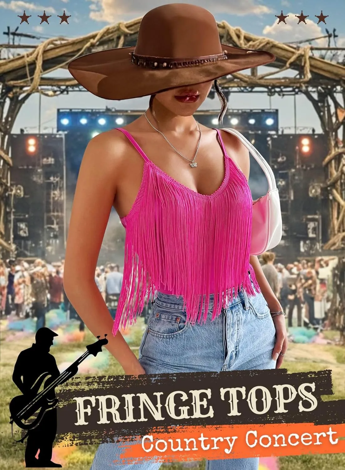 Western Cowgirl Fringe Top for Women - Country Concert Outfits Festival Tassel Hem Boho Rodeo Dress Rave Tank Shirt