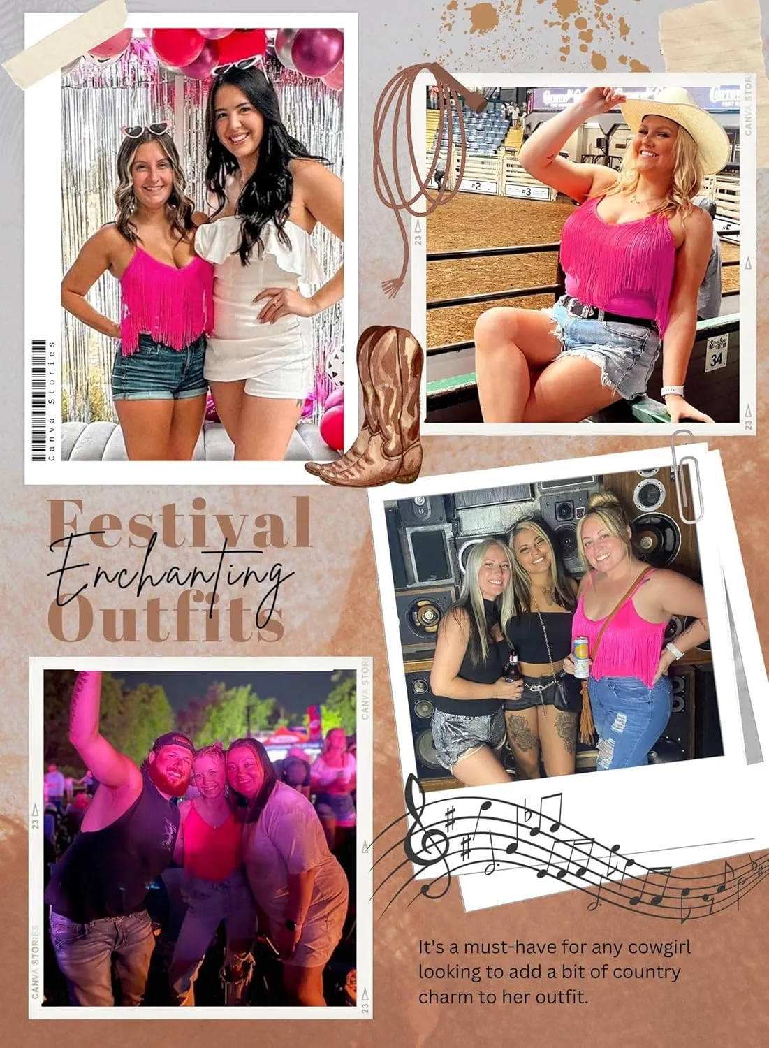 Western Cowgirl Fringe Top for Women - Country Concert Outfits Festival Tassel Hem Boho Rodeo Dress Rave Tank Shirt