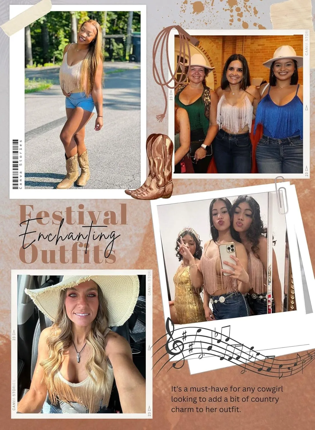 Western Cowgirl Fringe Top for Women - Country Concert Outfits Festival Tassel Hem Boho Rodeo Dress Rave Tank Shirt