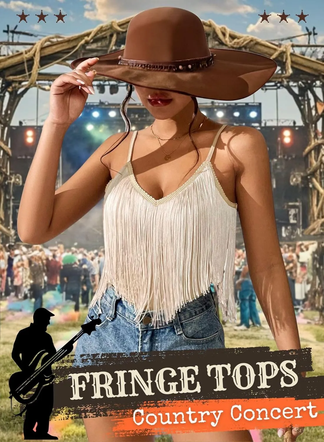 Western Cowgirl Fringe Top for Women - Country Concert Outfits Festival Tassel Hem Boho Rodeo Dress Rave Tank Shirt