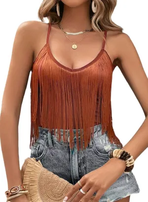 Western Cowgirl Fringe Top for Women - Country Concert Outfits Festival Tassel Hem Boho Rodeo Dress Rave Tank Shirt