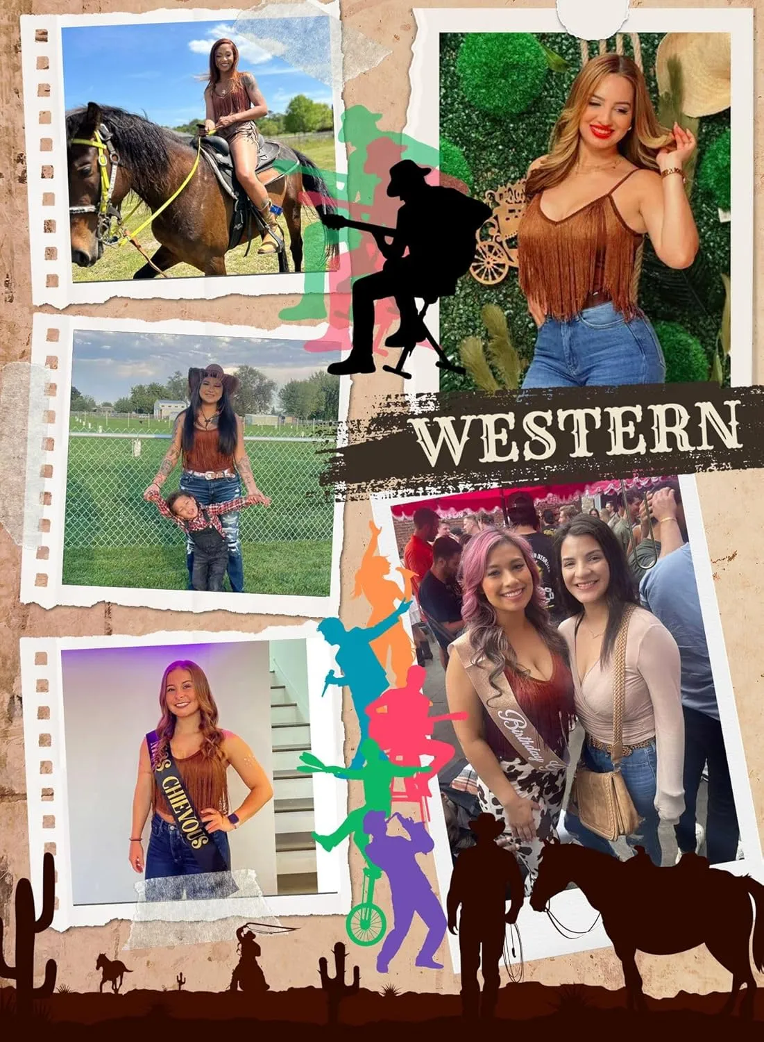 Western Cowgirl Fringe Top for Women - Country Concert Outfits Festival Tassel Hem Boho Rodeo Dress Rave Tank Shirt