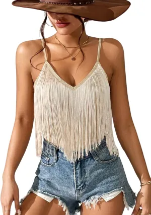 Western Cowgirl Fringe Top for Women - Country Concert Outfits Festival Tassel Hem Boho Rodeo Dress Rave Tank Shirt