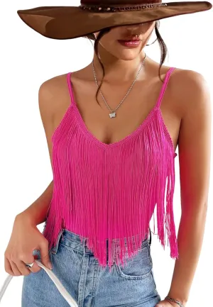 Western Cowgirl Fringe Top for Women - Country Concert Outfits Festival Tassel Hem Boho Rodeo Dress Rave Tank Shirt