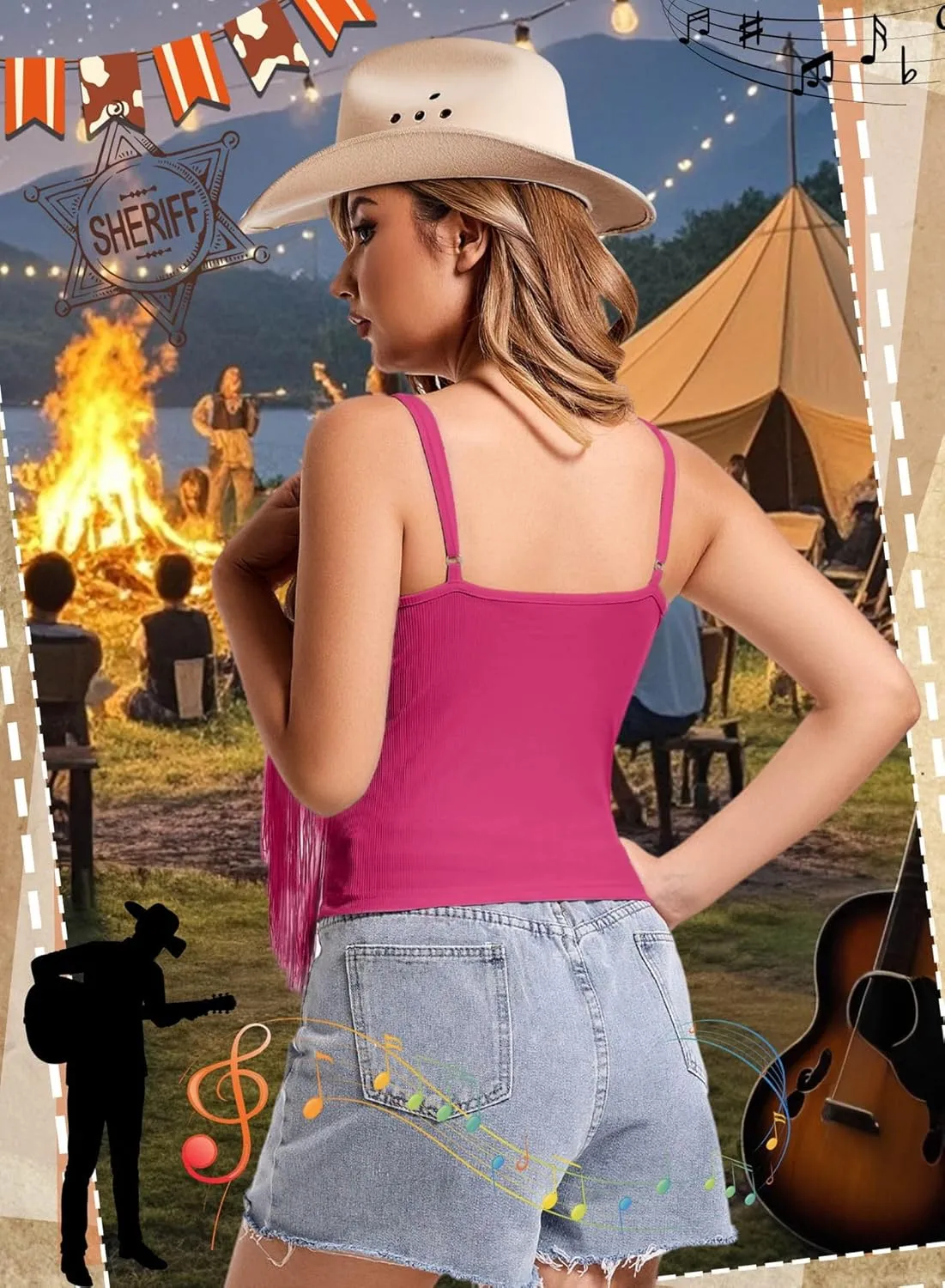 Western Cowgirl Fringe Top for Women - Country Concert Outfits Festival Tassel Hem Boho Rodeo Dress Rave Tank Shirt