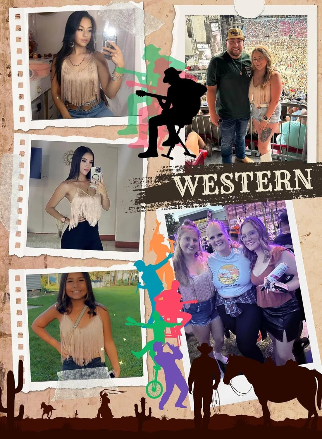 Western Cowgirl Fringe Top for Women - Country Concert Outfits Festival Tassel Hem Boho Rodeo Dress Rave Tank Shirt