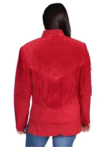 Western Cowgirl Red Suede Leather Fringe Jacket WWJ587