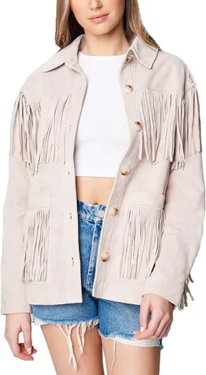 Western Genuine Leather Suede Jacket Women Cowlady Classic Native American Fringe Cowgirl Jacket Lady Tassels