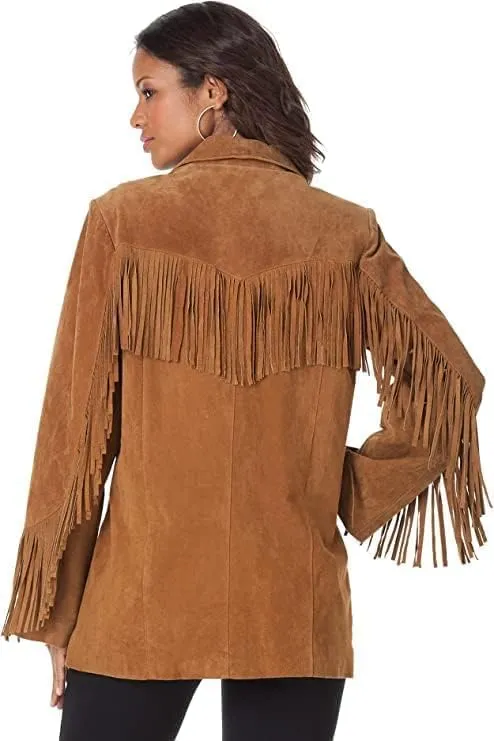 Western Genuine Leather Suede Jacket Women Cowlady Classic Native American Fringe Cowgirl Jacket with Tassels