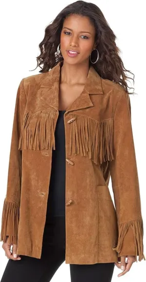 Western Genuine Leather Suede Jacket Women Cowlady Classic Native American Fringe Cowgirl Jacket with Tassels