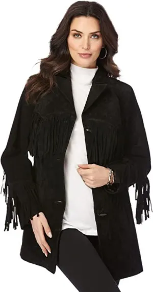 Western Genuine Leather Suede Jacket Women Cowlady Classic Native American Fringe Cowgirl Jacket with Tassels