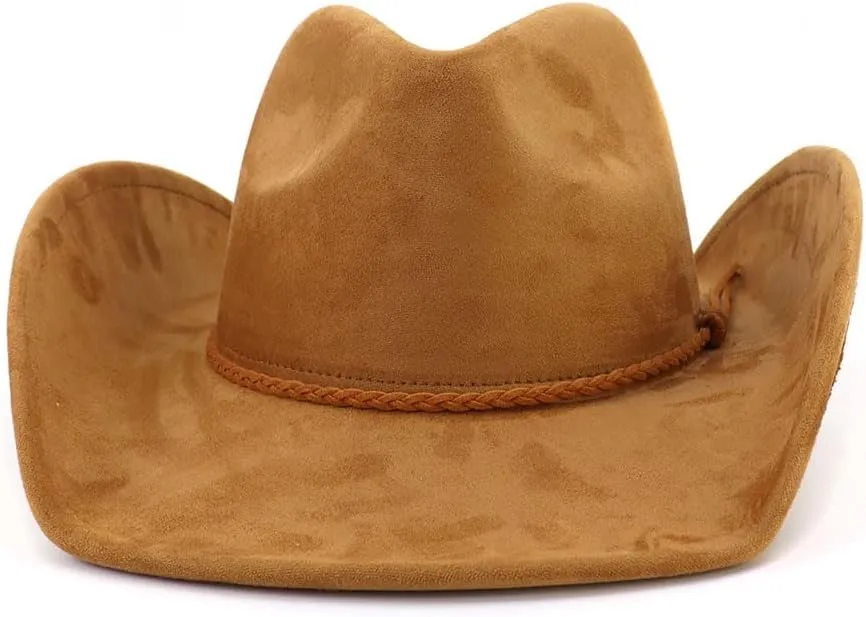 Western Suede Cowboy Hat for Women Man with Wide Brim Classic Outdoor Cowgirl Hat Outback Fedora Hat