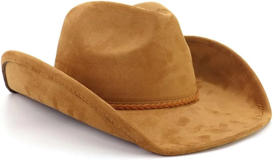 Western Suede Cowboy Hat for Women Man with Wide Brim Classic Outdoor Cowgirl Hat Outback Fedora Hat