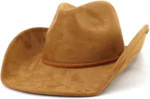 Western Suede Cowboy Hat for Women Man with Wide Brim Classic Outdoor Cowgirl Hat Outback Fedora Hat