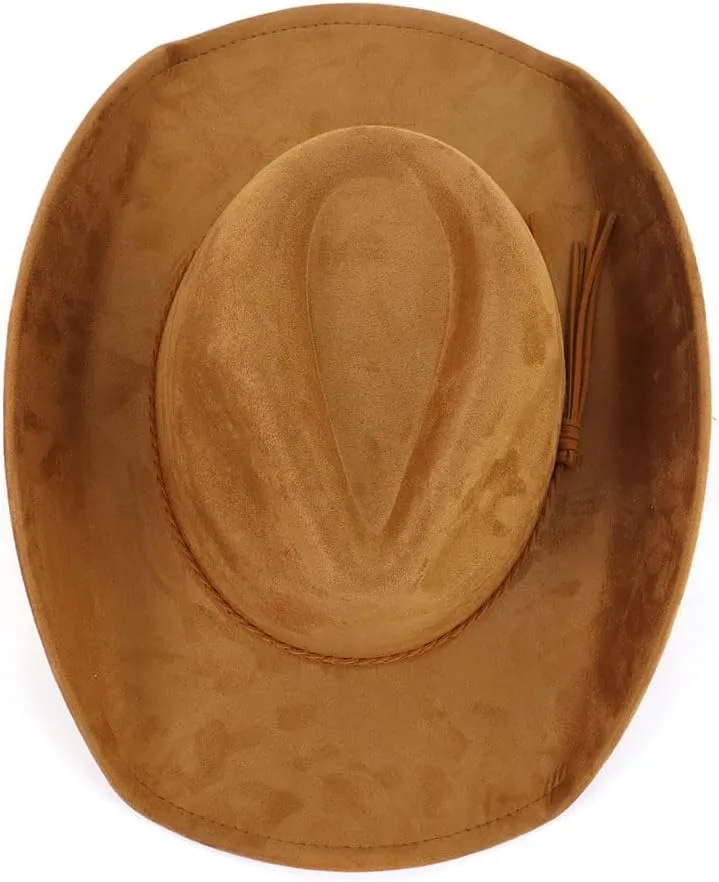 Western Suede Cowboy Hat for Women Man with Wide Brim Classic Outdoor Cowgirl Hat Outback Fedora Hat