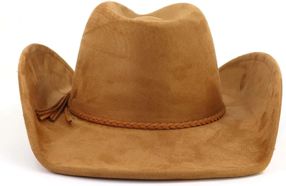 Western Suede Cowboy Hat for Women Man with Wide Brim Classic Outdoor Cowgirl Hat Outback Fedora Hat