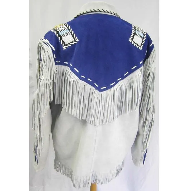 Western Suede Jacket with Fringes & Beads - Native American Cowboy Style
