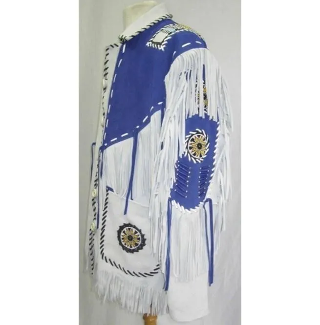 Western Suede Jacket with Fringes & Beads - Native American Cowboy Style