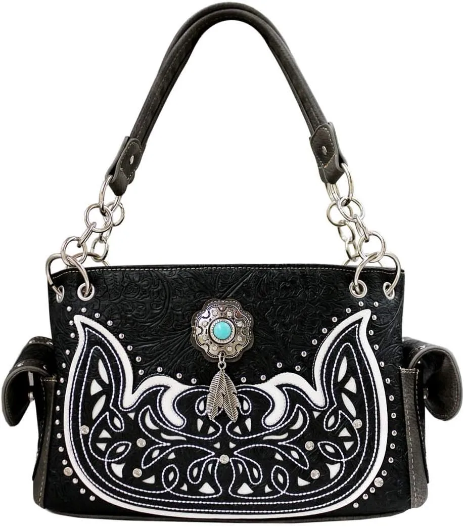 Western Tooled Leather Laser Cut Floral Concealed Purse Cowgirl Shoulder Bags in 5 colors