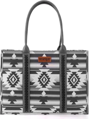 WG2203A-8119 Wrangler Southwestern Pattern Dual Sided Print Canvas Wide Tote Black