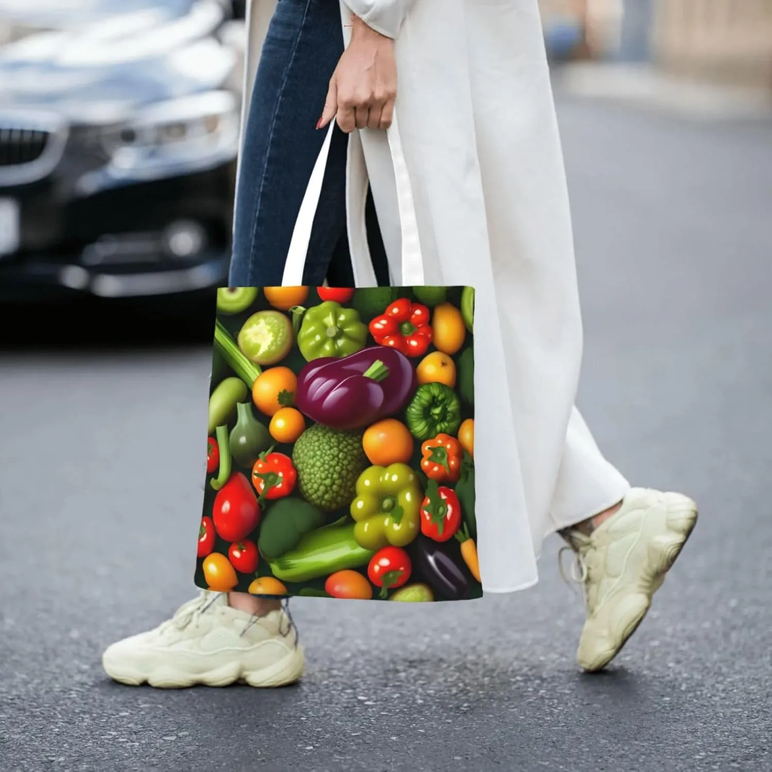 White Blue Daisy Canvas Tote Bags For Women Handbag Tote Purse,Canvas Crossbody Bag For Office, Travel, School