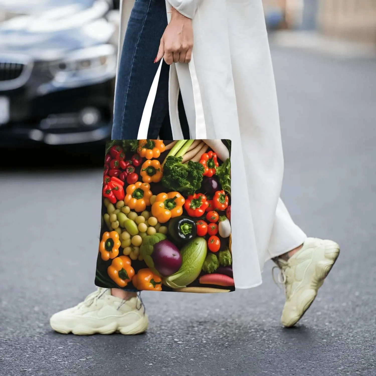 White Blue Daisy Canvas Tote Bags For Women Handbag Tote Purse,Canvas Crossbody Bag For Office, Travel, School