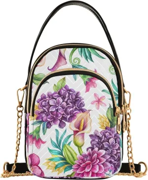 Wild Tropical Flowers Pattern Design Crossbody Bags Shoulder Bag for Women Stylish Ladies Messenger Bags Cell Phone Purse and Handbags Wallet