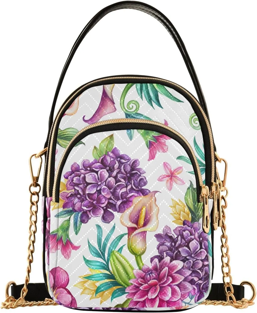 Wild Tropical Flowers Pattern Design Crossbody Bags Shoulder Bag for Women Stylish Ladies Messenger Bags Cell Phone Purse and Handbags Wallet