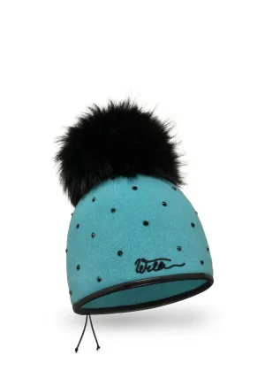 Willi Bile Handmade Embellished Pom Pom Hat, Teal
