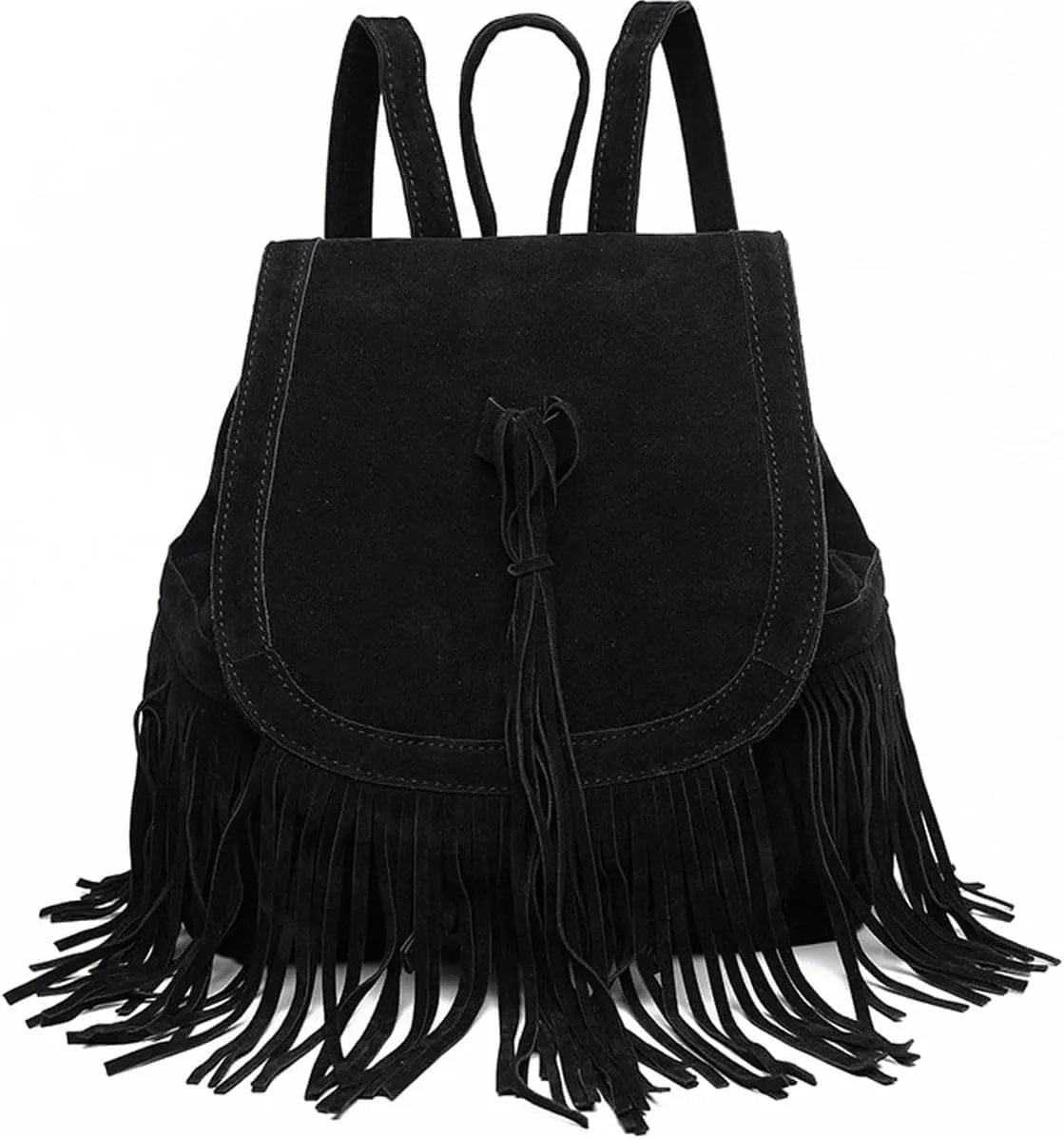 Women Backpack Purse Suede Fringed Tassel Shoulder Bag Fashion PU Leather Travel Bag Drawstring Daypacks