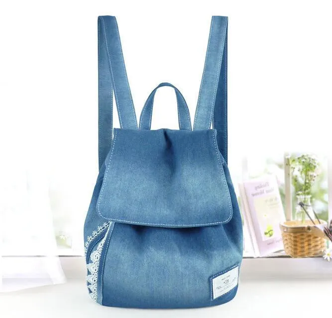 women backpacks female jeans lace shoulder retro bag denim satchel women's bag canvas school bag rucksack