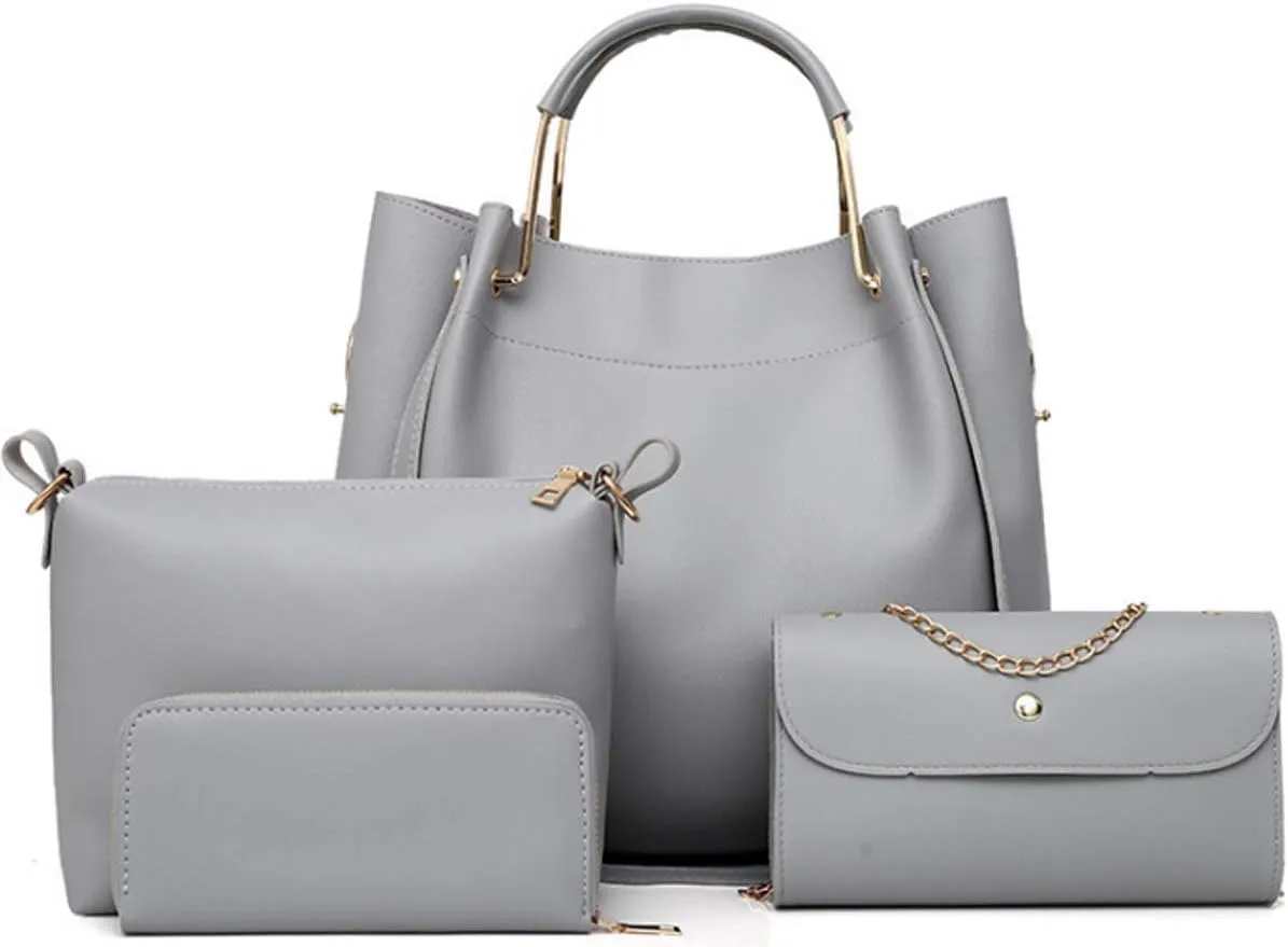 Women Handbags PU Leather Large Shoulder Cross-body Bags Satchel Tote Bags Purse 4 pcs Set