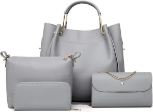 Women Handbags PU Leather Large Shoulder Cross-body Bags Satchel Tote Bags Purse 4 pcs Set