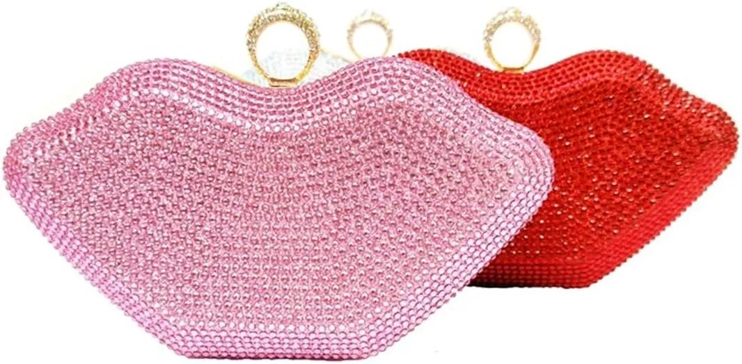 Women Lip Shaped Purse Rhinestone Clutch Bags Sparkling Evening Bag Novely Party Handbag Prom Bag for Wedding Date