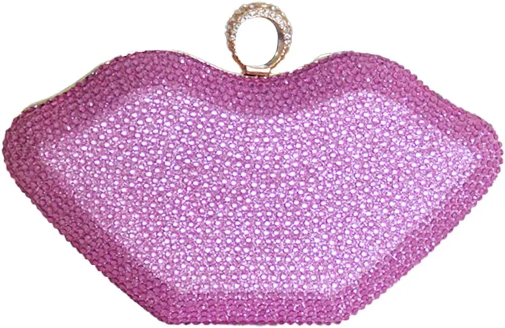 Women Lip Shaped Purse Rhinestone Clutch Bags Sparkling Evening Bag Novely Party Handbag Prom Bag for Wedding Date